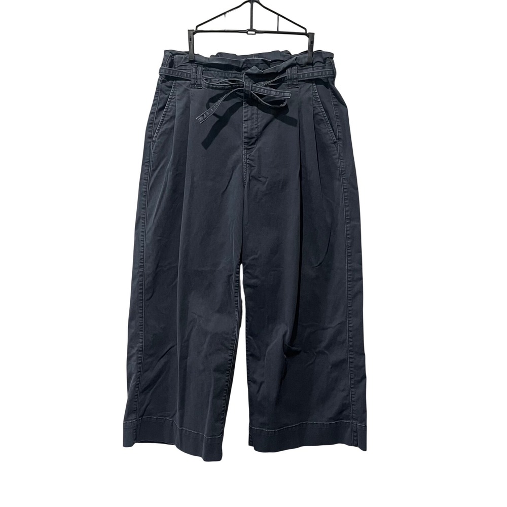 American Eagle Wide Leg Paperbag Pants Womens 10 Long Blue Gray‎ Tie Waist